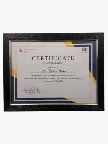 IIM Kolkata - Certificate of Appreciation as External Evaluator