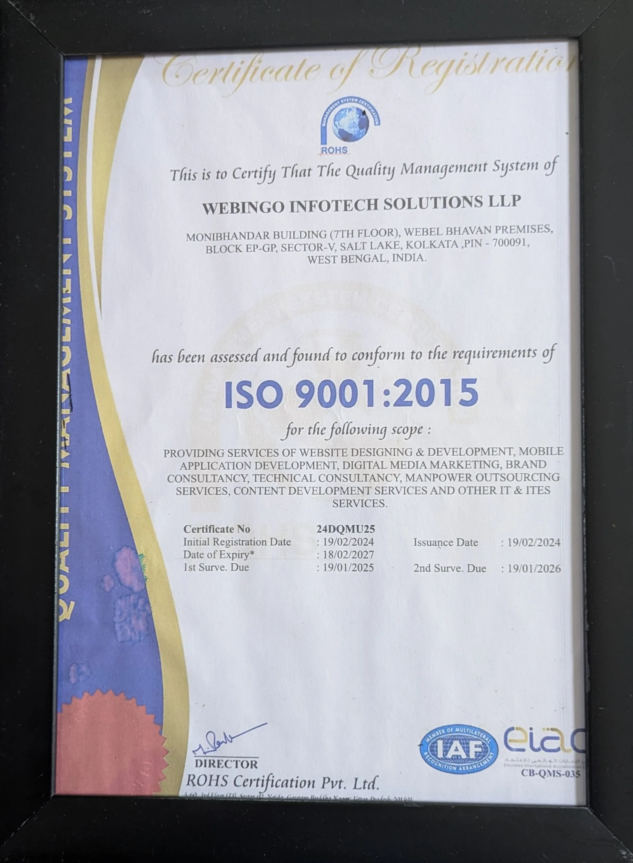 ISO 9001 2015 certificate
