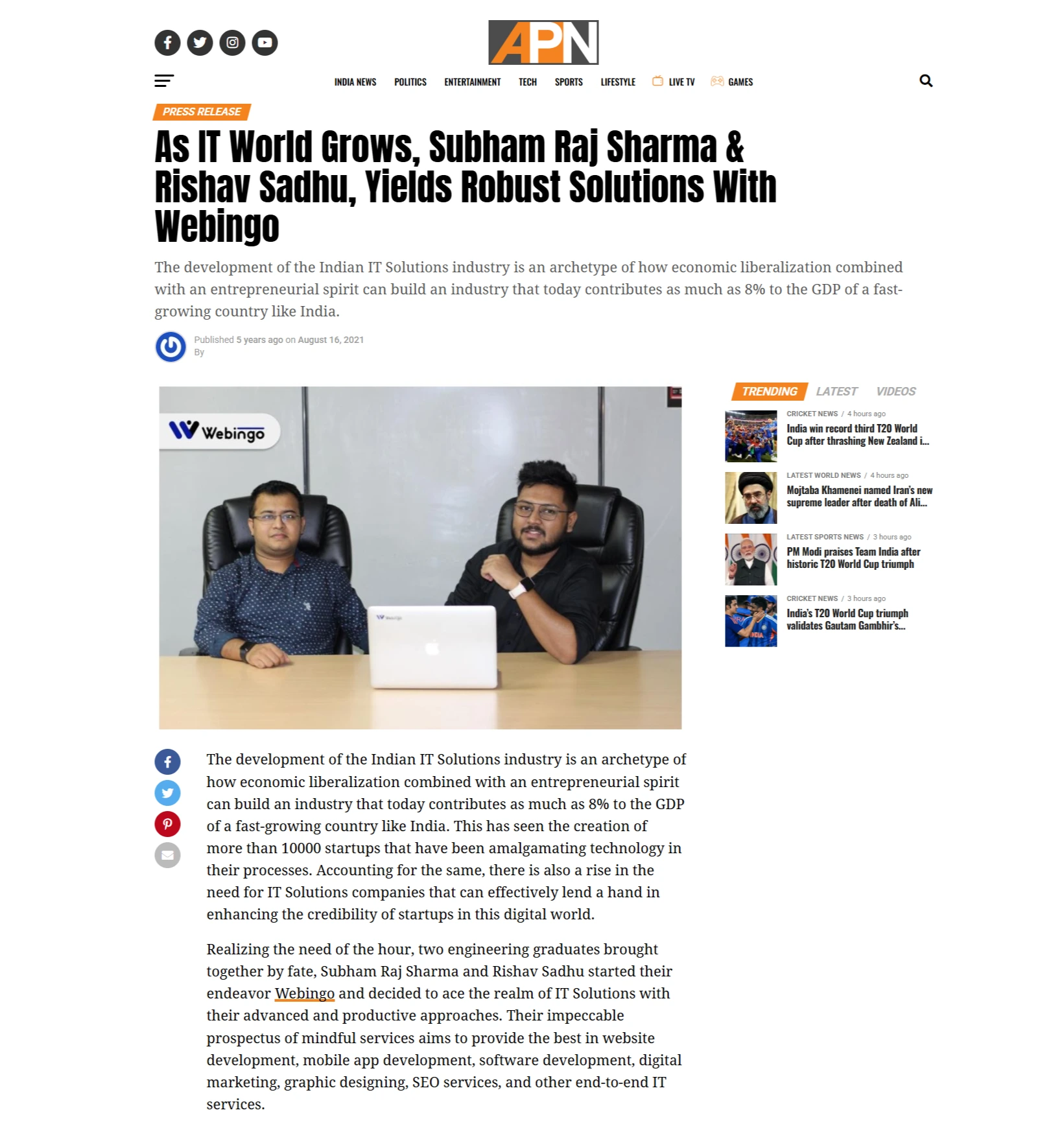 Feature about Webingo leadership